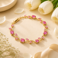 Pink Tulip Bracelet for Women | Elegant Floral Crystal Bracelet | Adjustable Luxury Jewelry by Glitz
