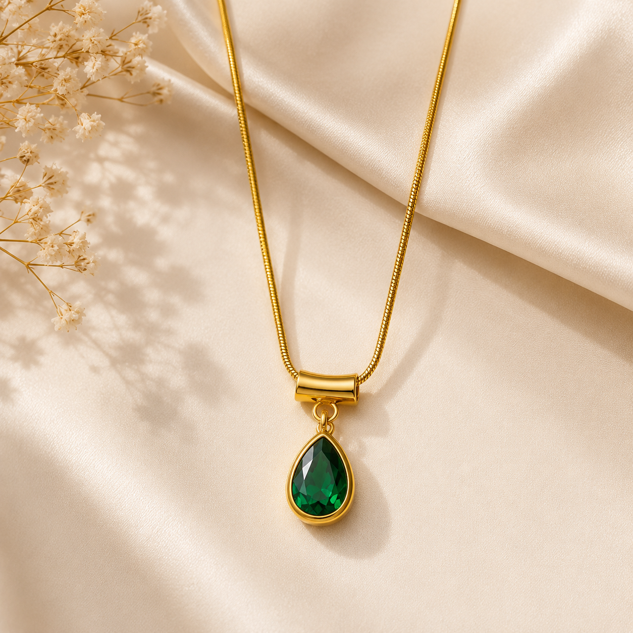 Emerald Green Teardrop Pendant Necklace for Women | Luxury Jewelry by Glitz