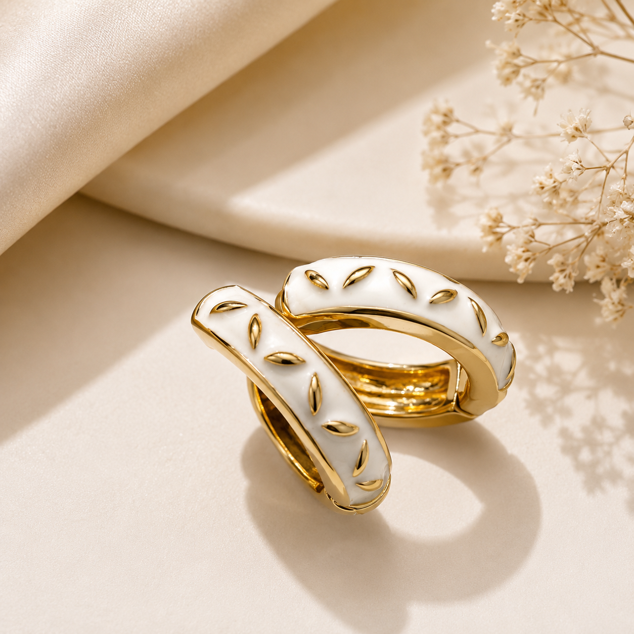 White Enamel Hoop Earrings