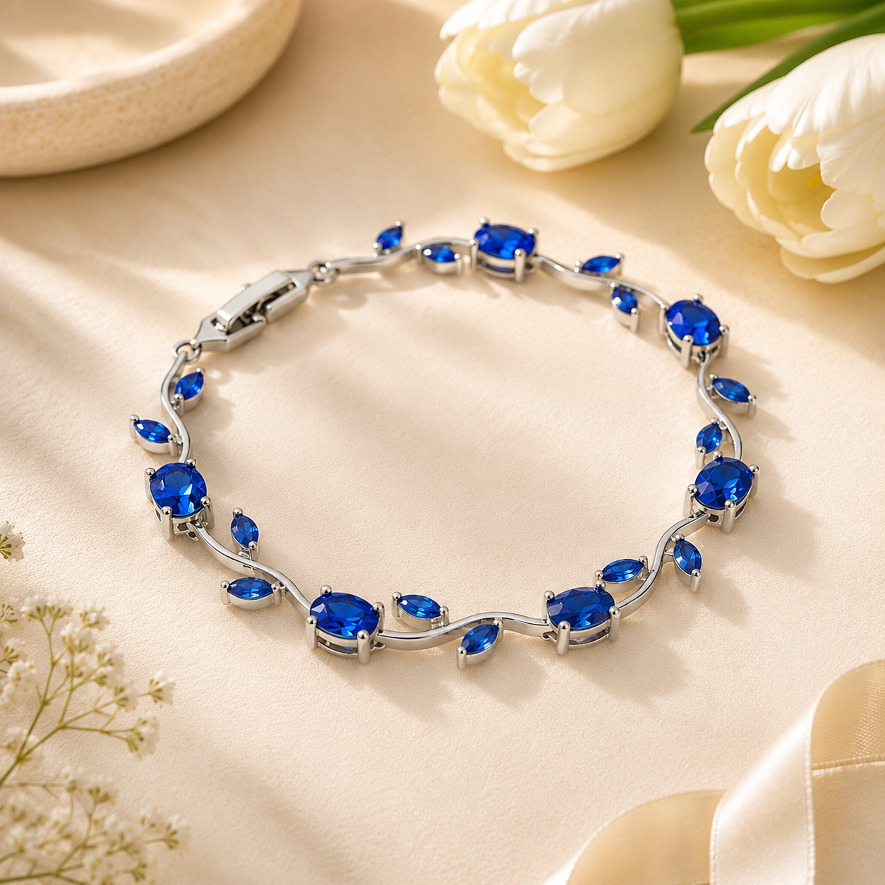 Blue Tulip Bracelet for Women | Adjustable Luxury Jewelry by Glitz