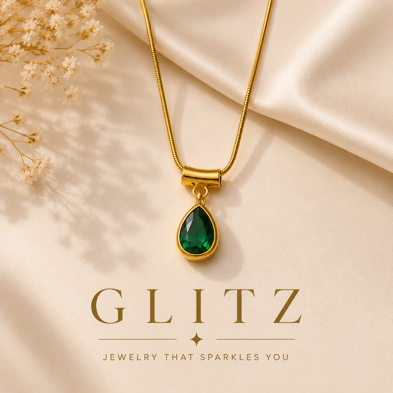 Emerald Green Teardrop Pendant Necklace for Women | Luxury Jewelry by Glitz